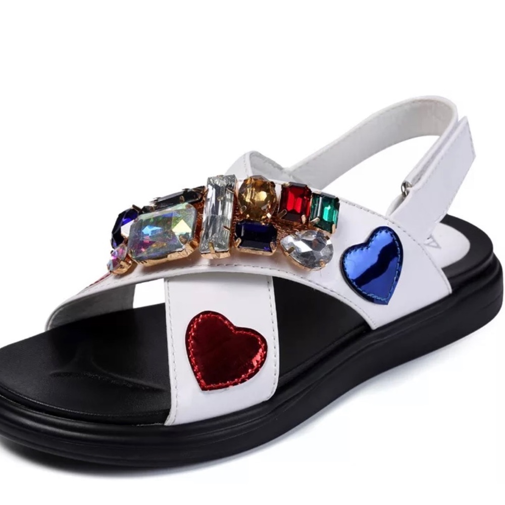 White Jewelz sandals with a back strap